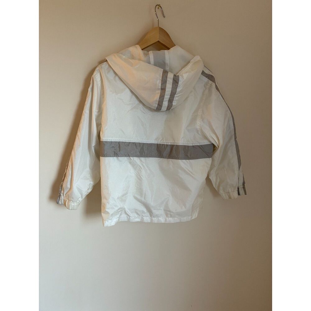 Vintage 90s Andy Johns Kids Windbreaker Jacket White/Gray Hooded Outerwear 10-12